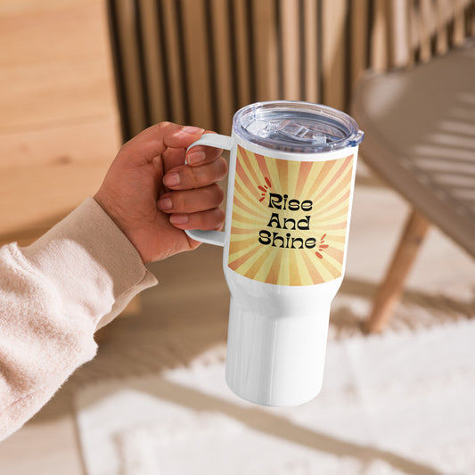 Rise & Shine Hippy Travel mug with a handle
