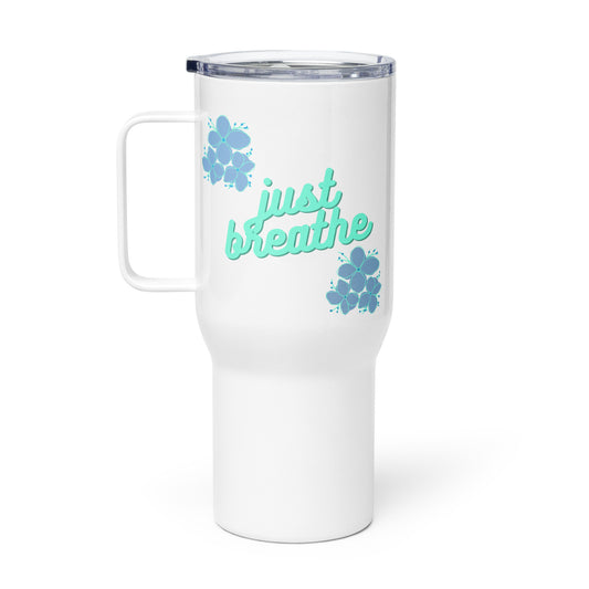 Just Breathe Flowers Travel mug with a handle