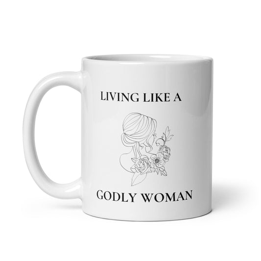 Living Like a Godly Woman Soft Flowers White glossy mug