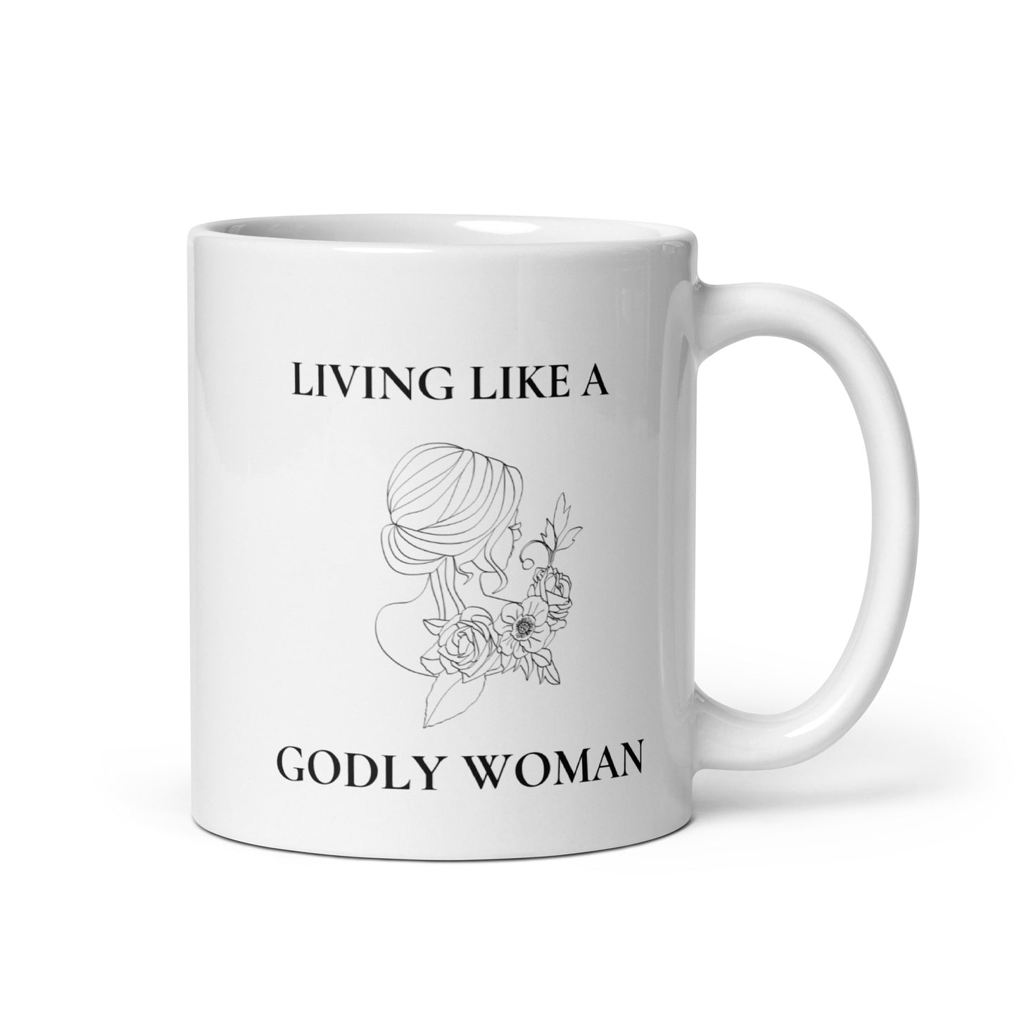 Living Like a Godly Woman Soft Flowers White glossy mug
