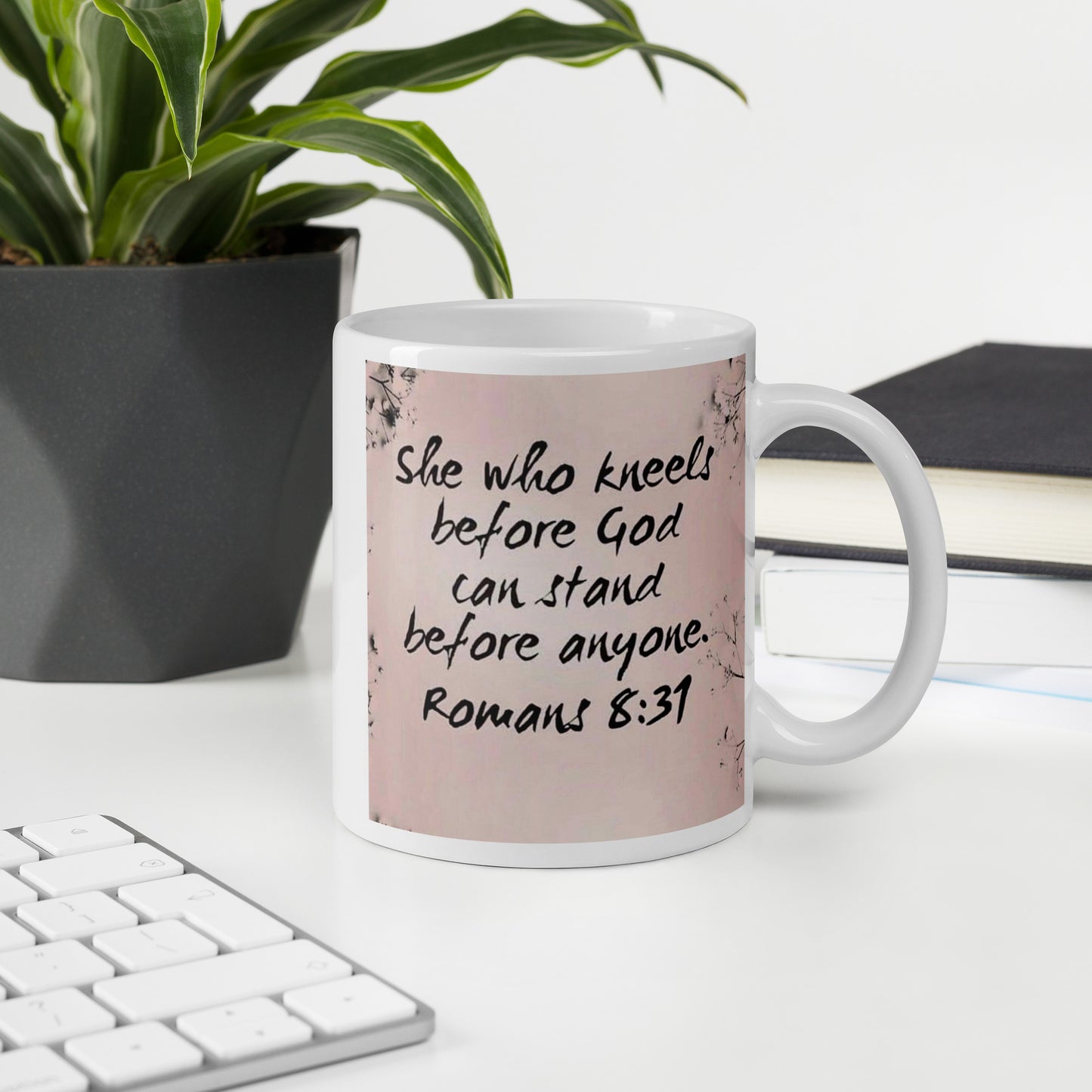 Romans 8:31 White glossy mug