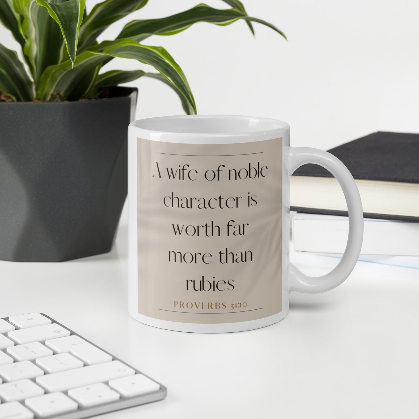 Proverbs 31:10 White glossy mug