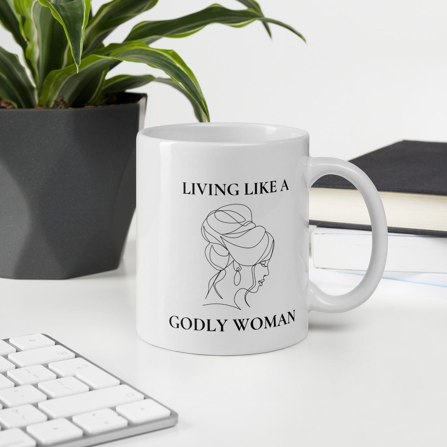 Living like a Godly Woman Classy White glossy mug