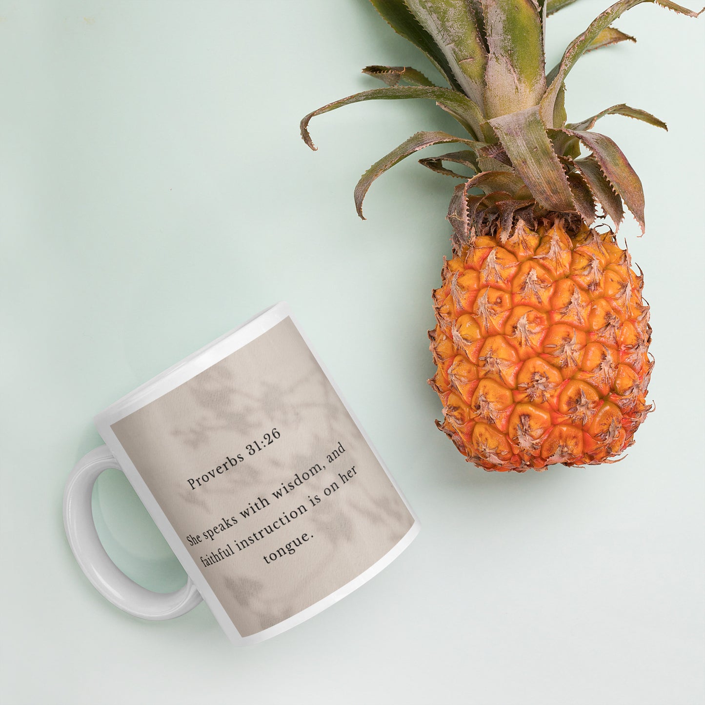 Proverbs 31:26 White glossy mug