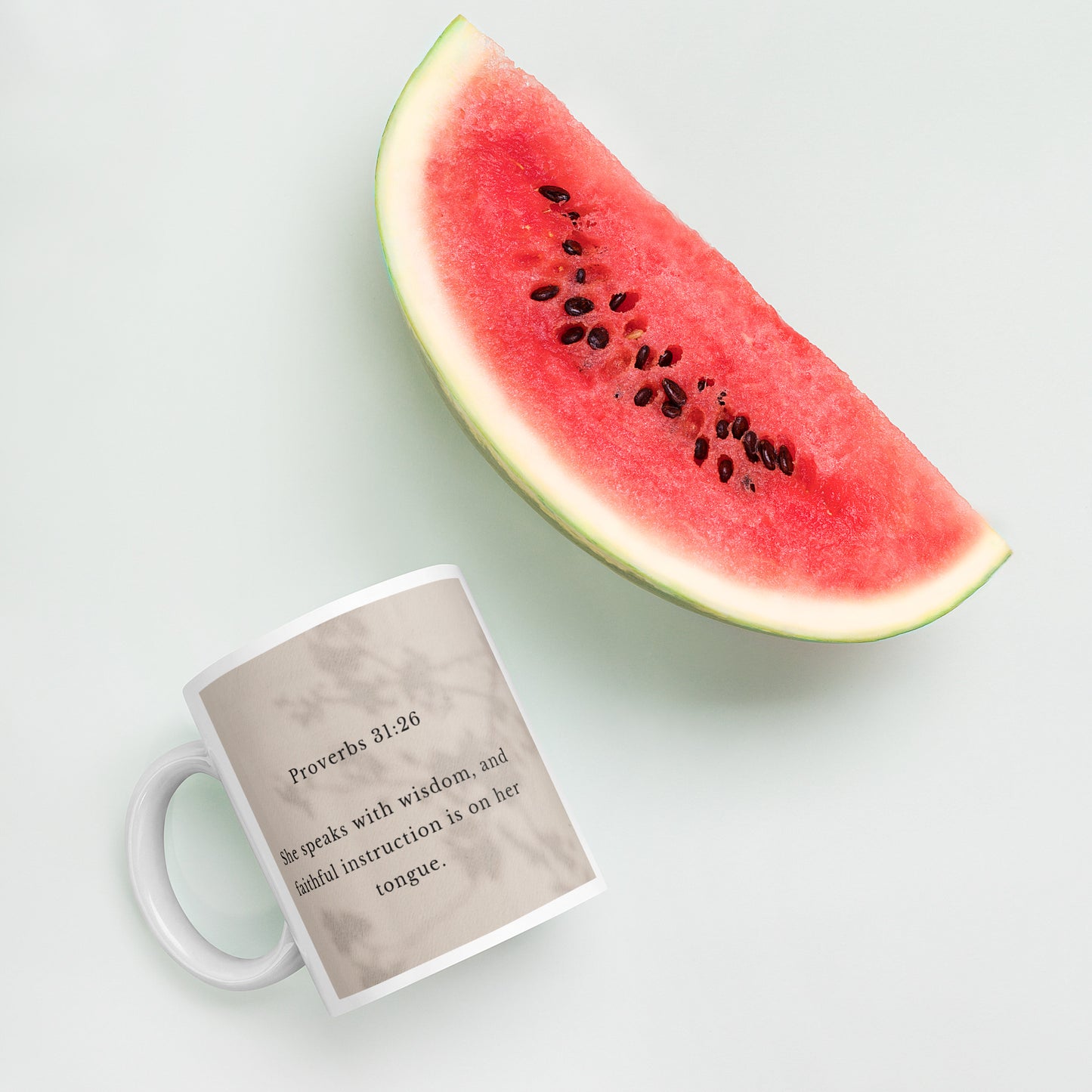 Proverbs 31:26 White glossy mug