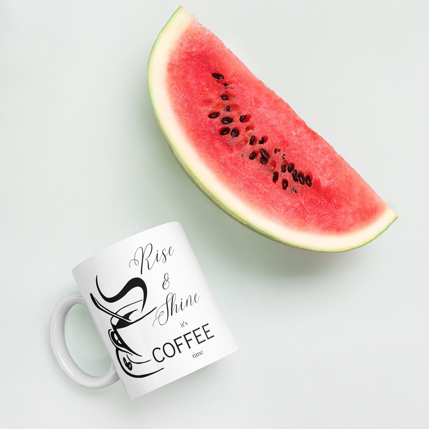 Rise & Shine it's Coffee Time Elegant White glossy mug