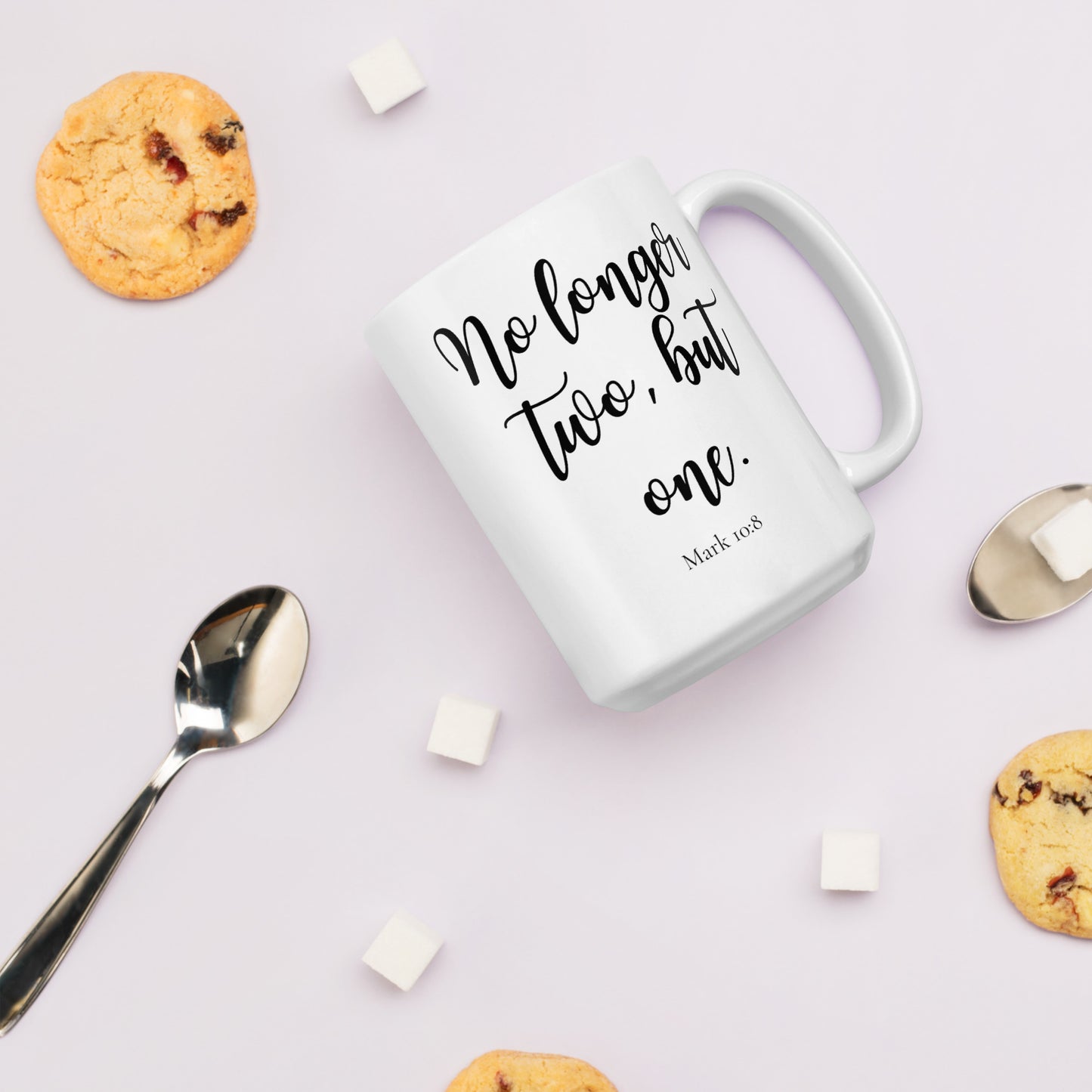 Mark 10:8 White glossy mug