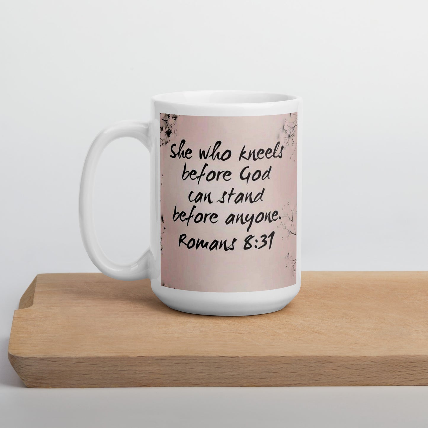 Romans 8:31 White glossy mug