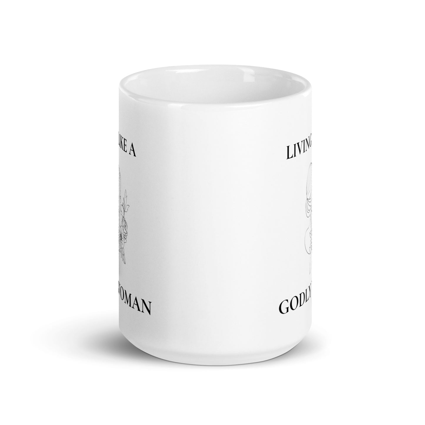 Living Like a Godly Woman Soft Flowers White glossy mug