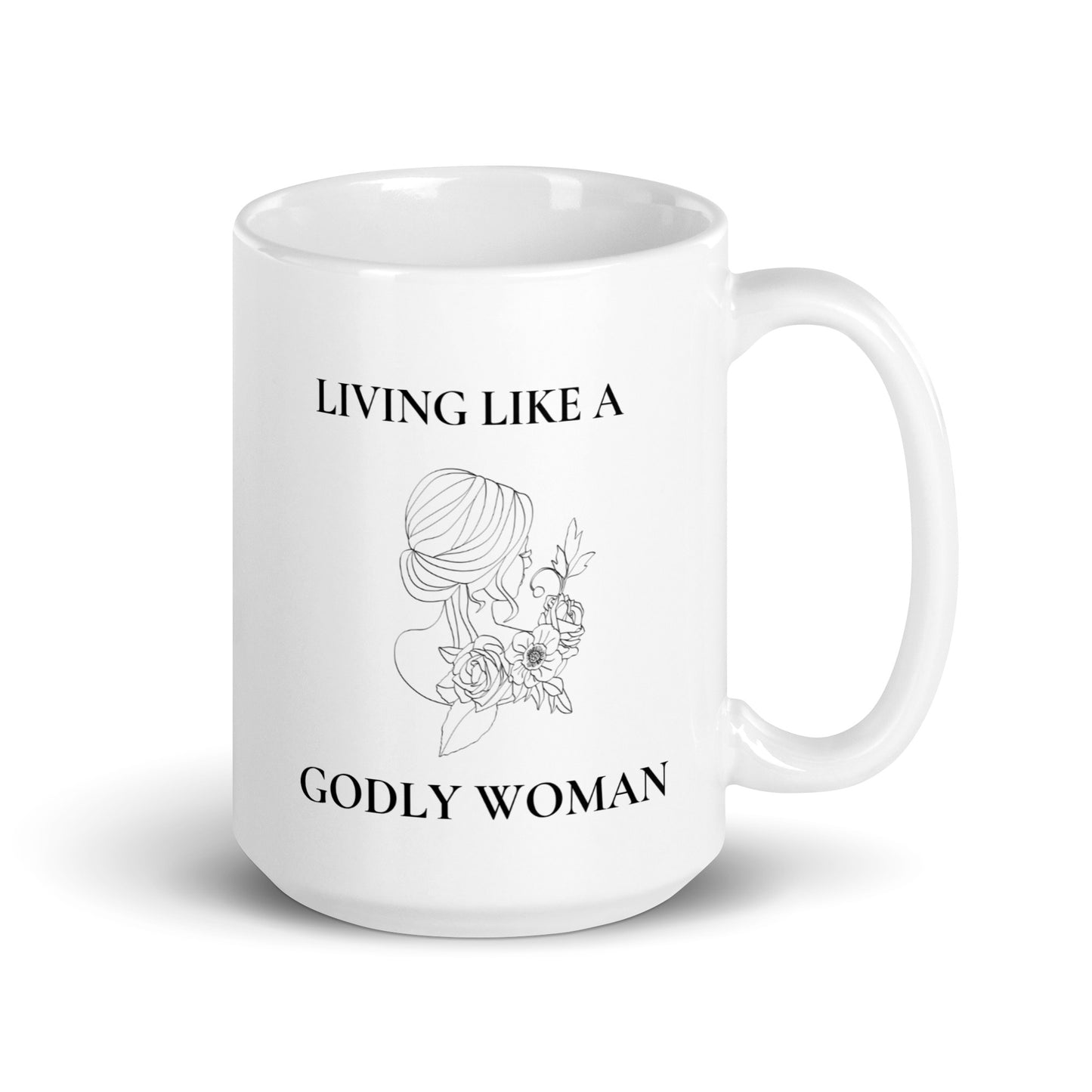 Living Like a Godly Woman Soft Flowers White glossy mug