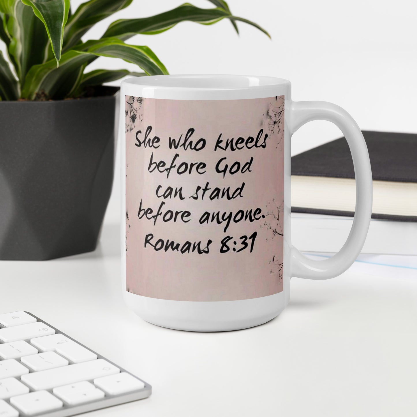 Romans 8:31 White glossy mug