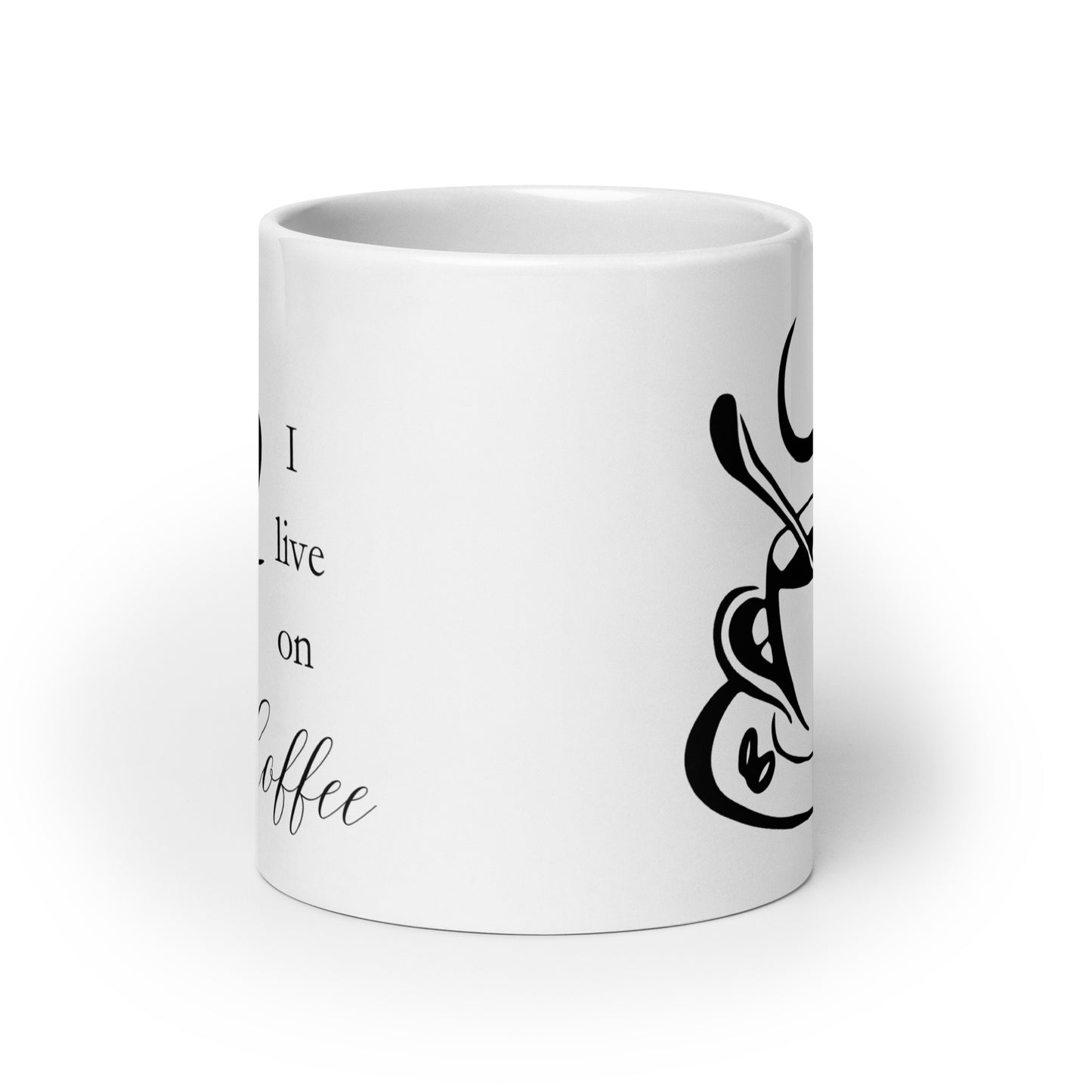I Live on Coffee Elegant White glossy mug