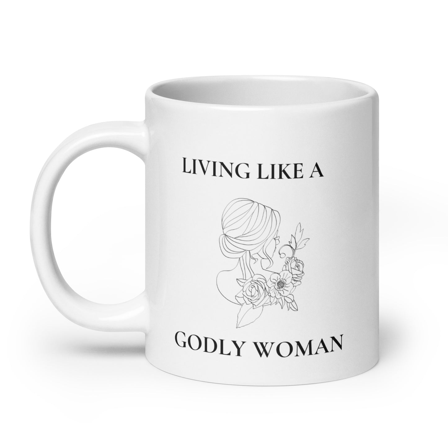 Living Like a Godly Woman Soft Flowers White glossy mug