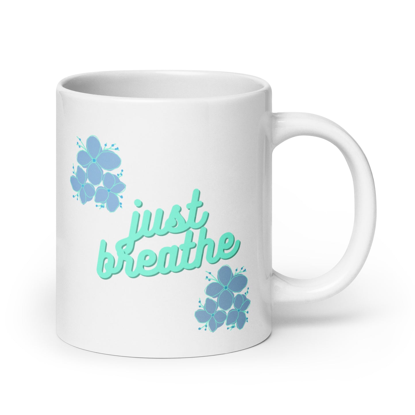 Just Breathe Flowers White glossy mug
