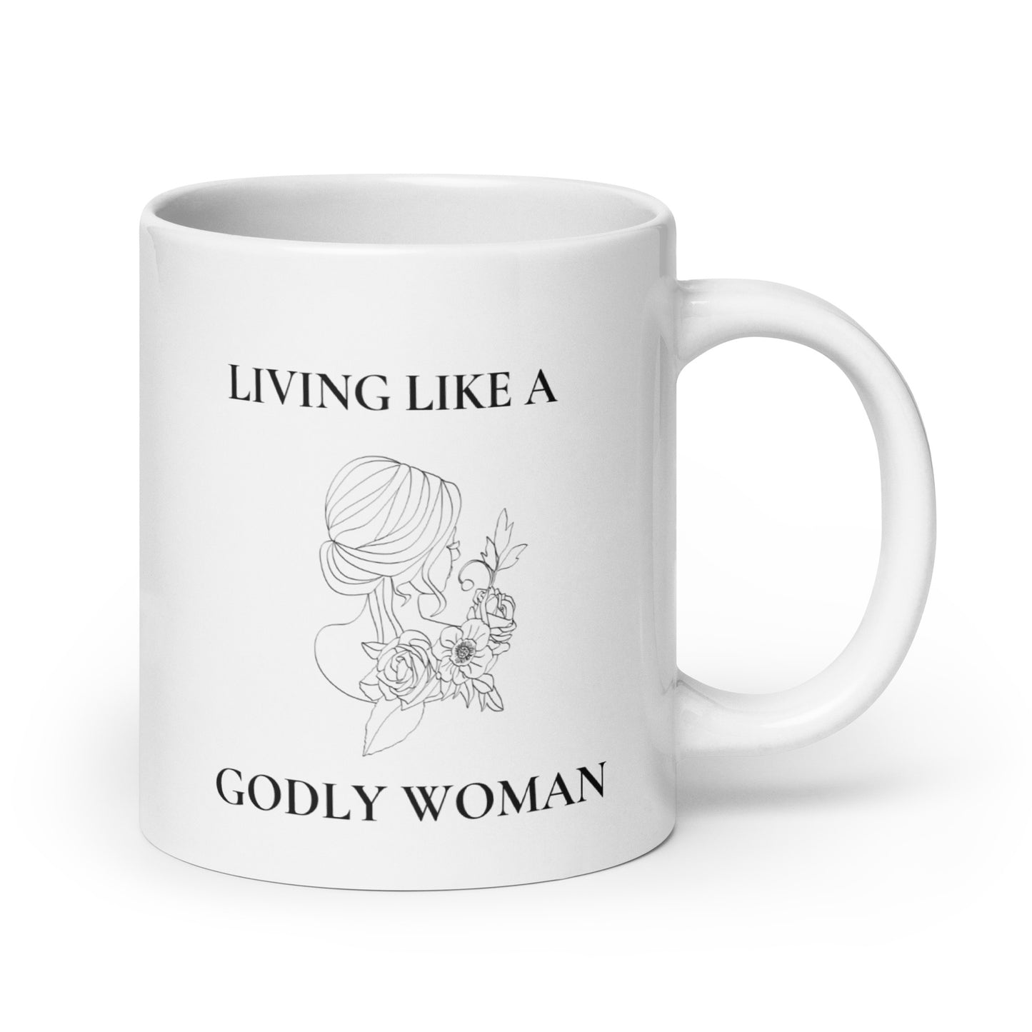 Living Like a Godly Woman Soft Flowers White glossy mug