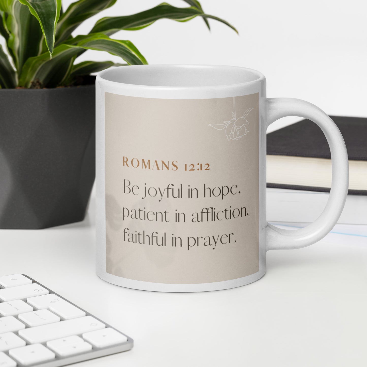 Romans 12:12 White glossy mug