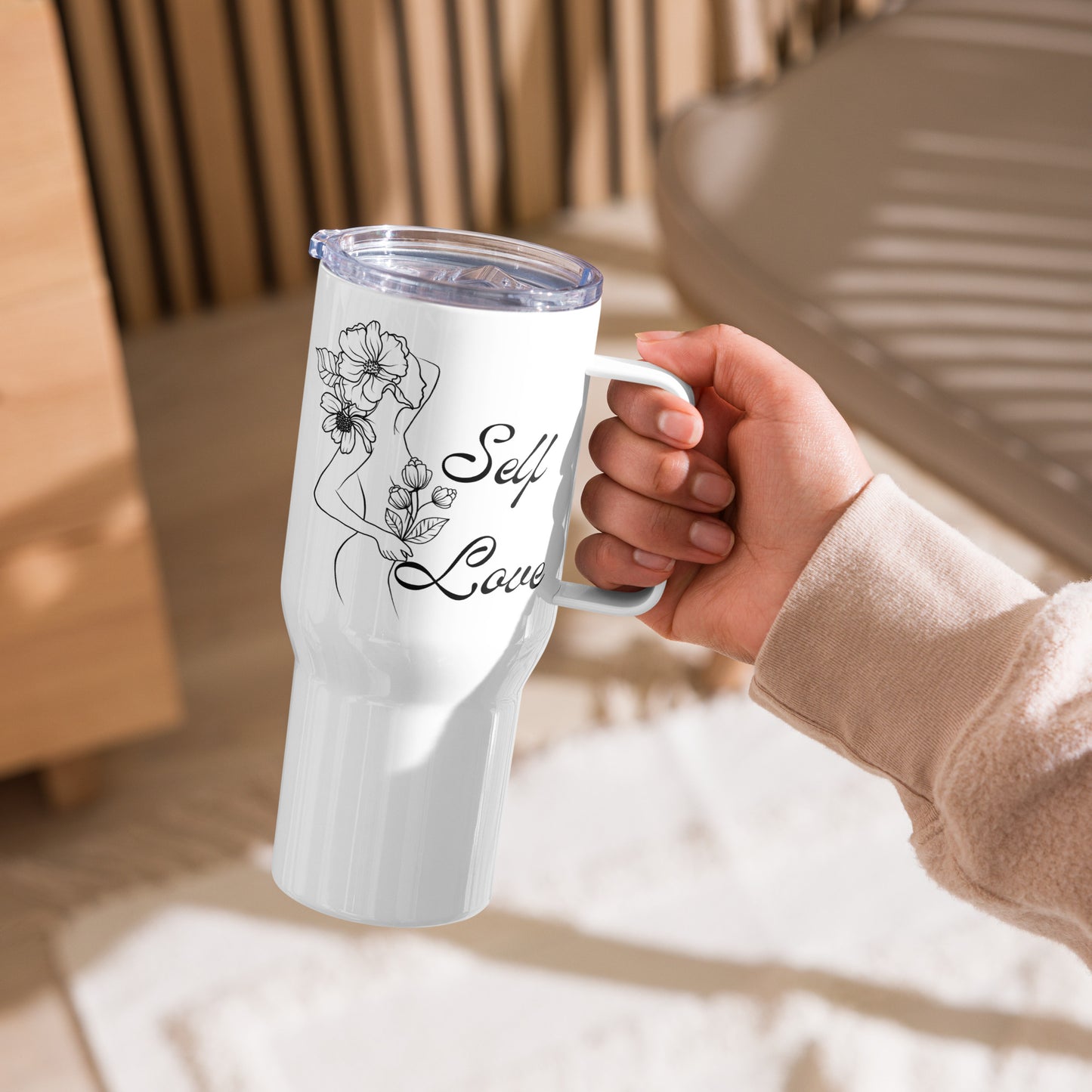 Self Love Flowers Travel mug with a handle