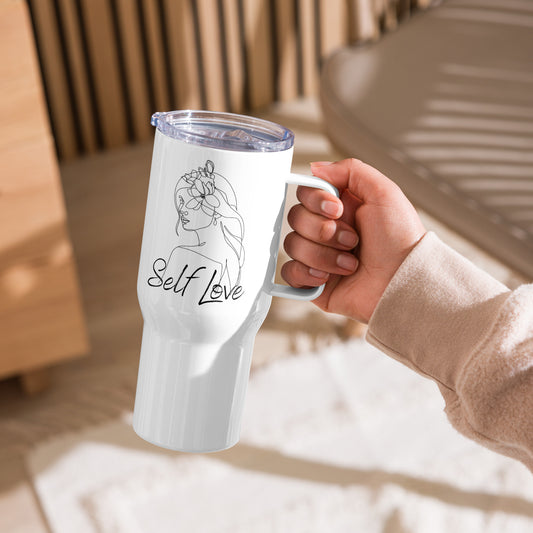 Self Love Flower Hair Travel mug with a handle