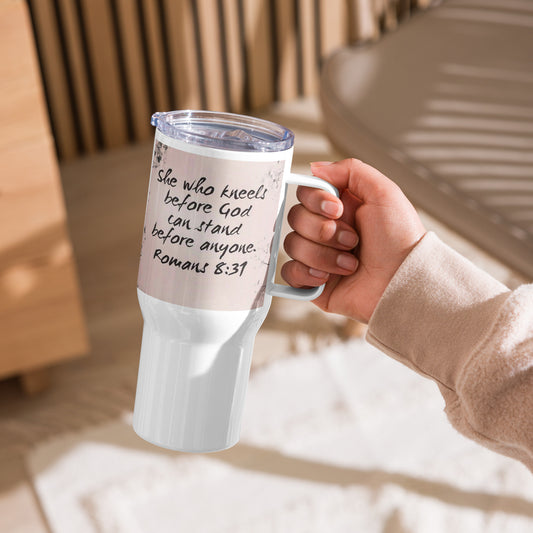 Romans 8:31 Travel mug with a handle