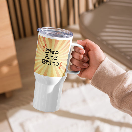 Rise & Shine Hippy Travel mug with a handle