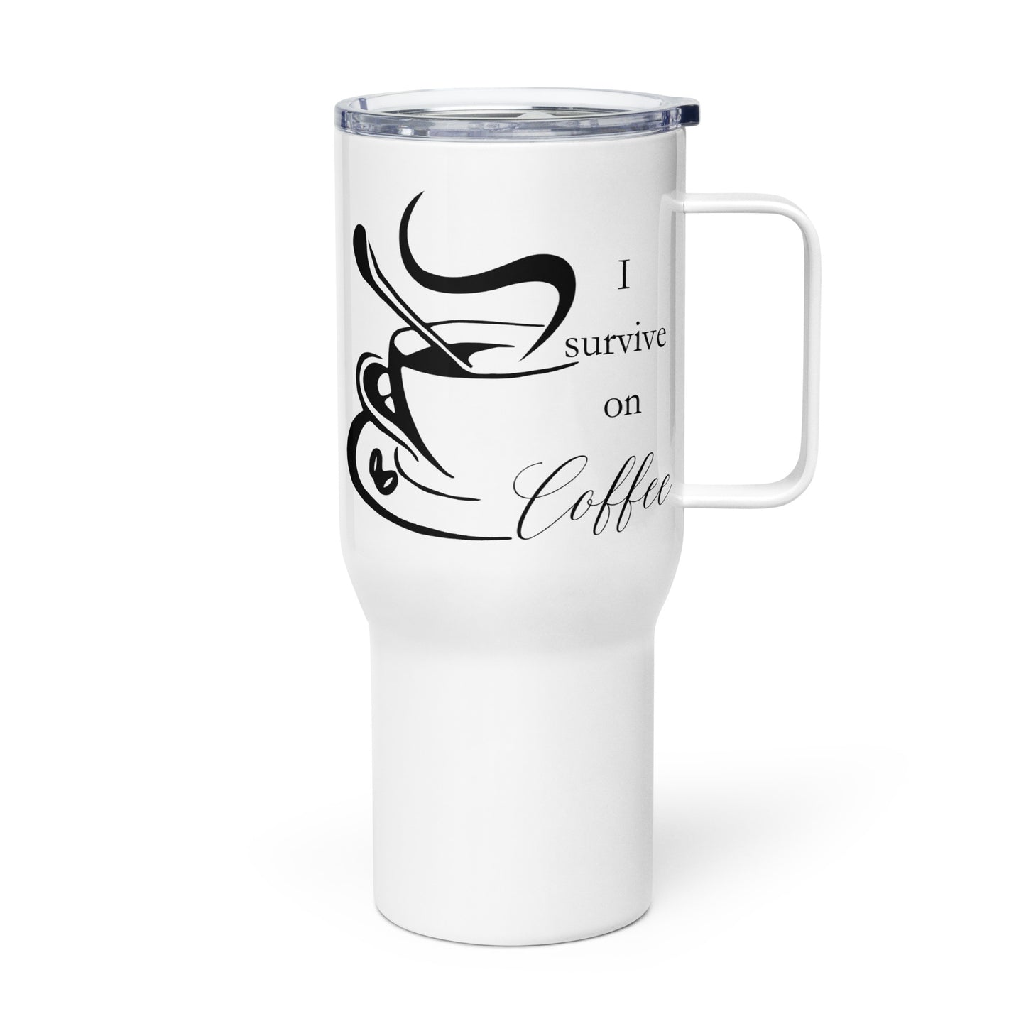 I Survive on Coffee Elegant Travel mug with a handle