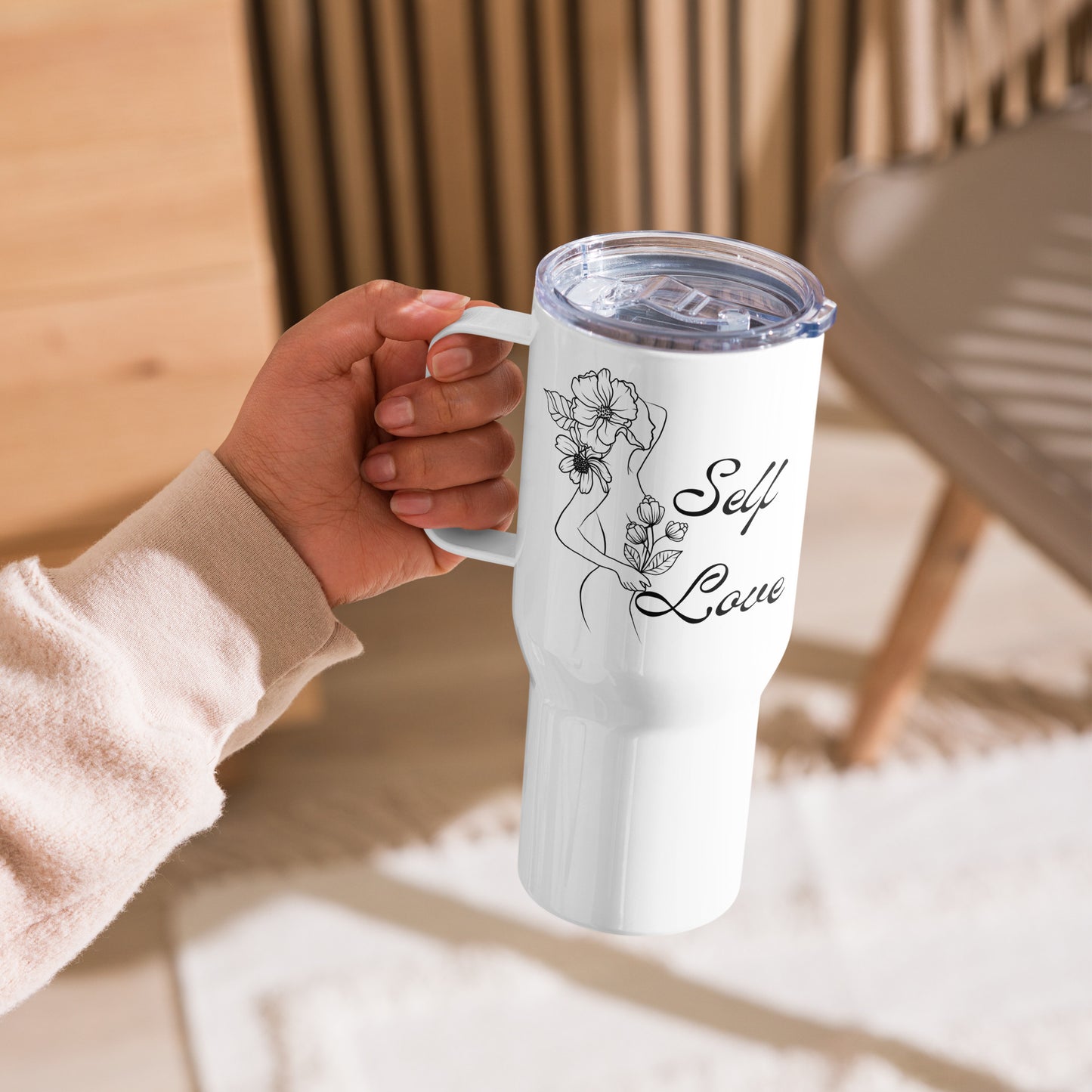 Self Love Flowers Travel mug with a handle