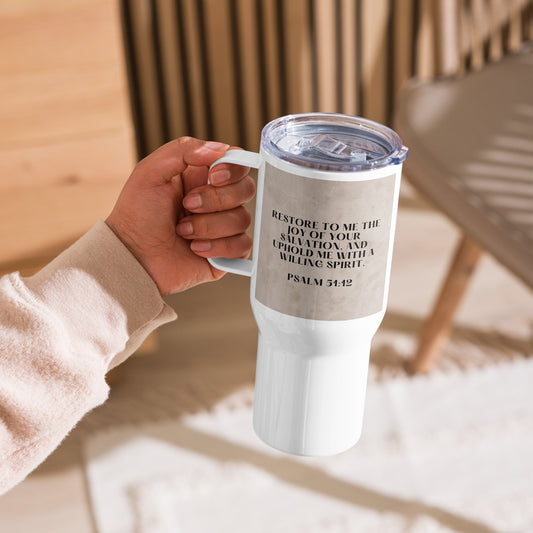 Psalm 51:12 Travel mug with a handle