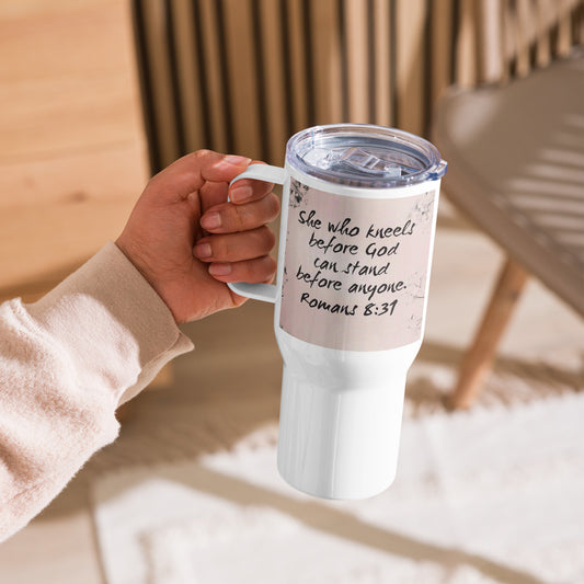 Romans 8:31 Travel mug with a handle