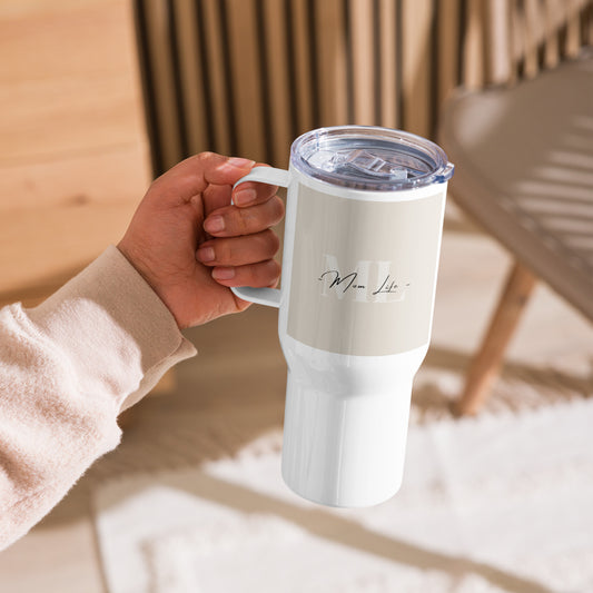 Mom Life Beige Travel mug with a handle