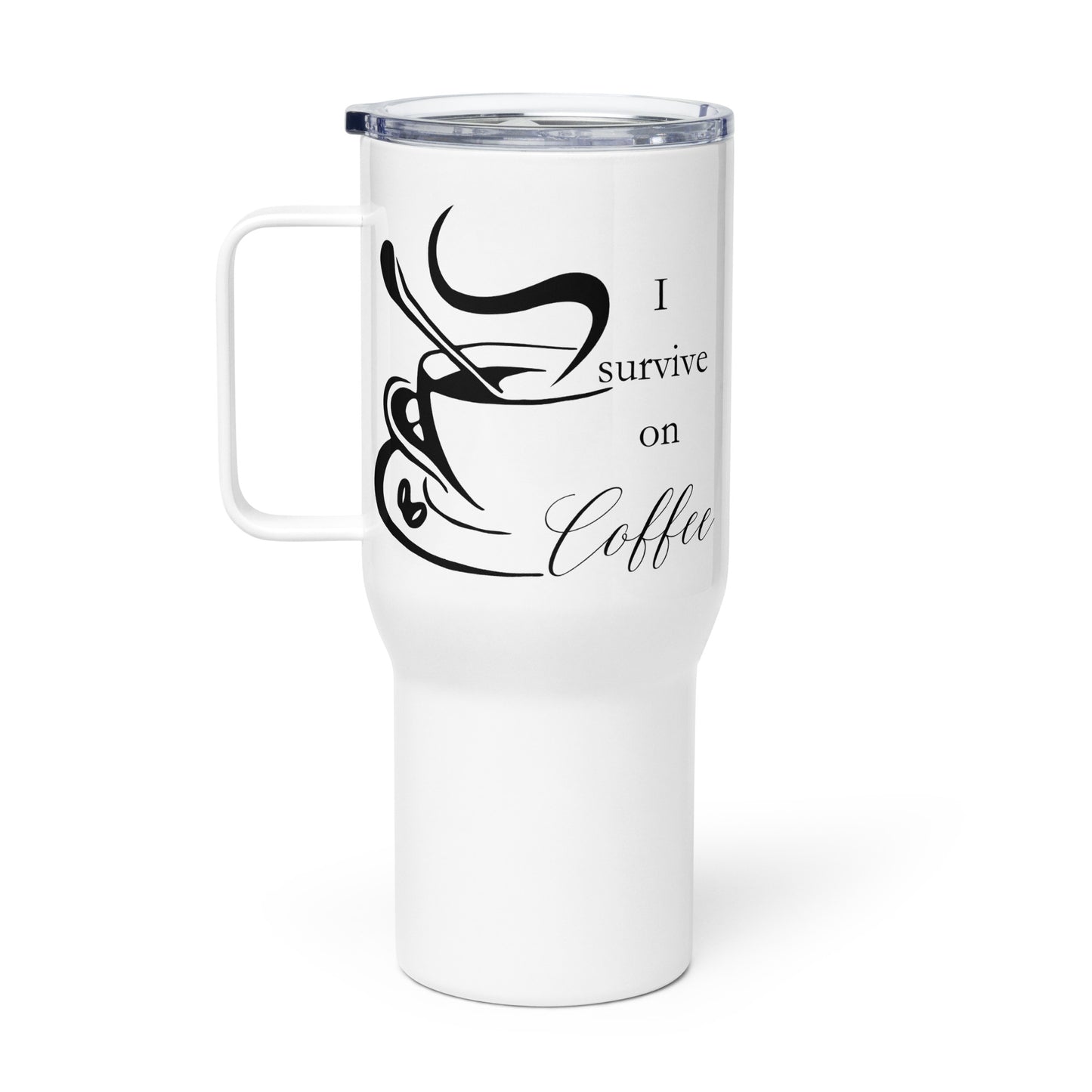 I Survive on Coffee Elegant Travel mug with a handle