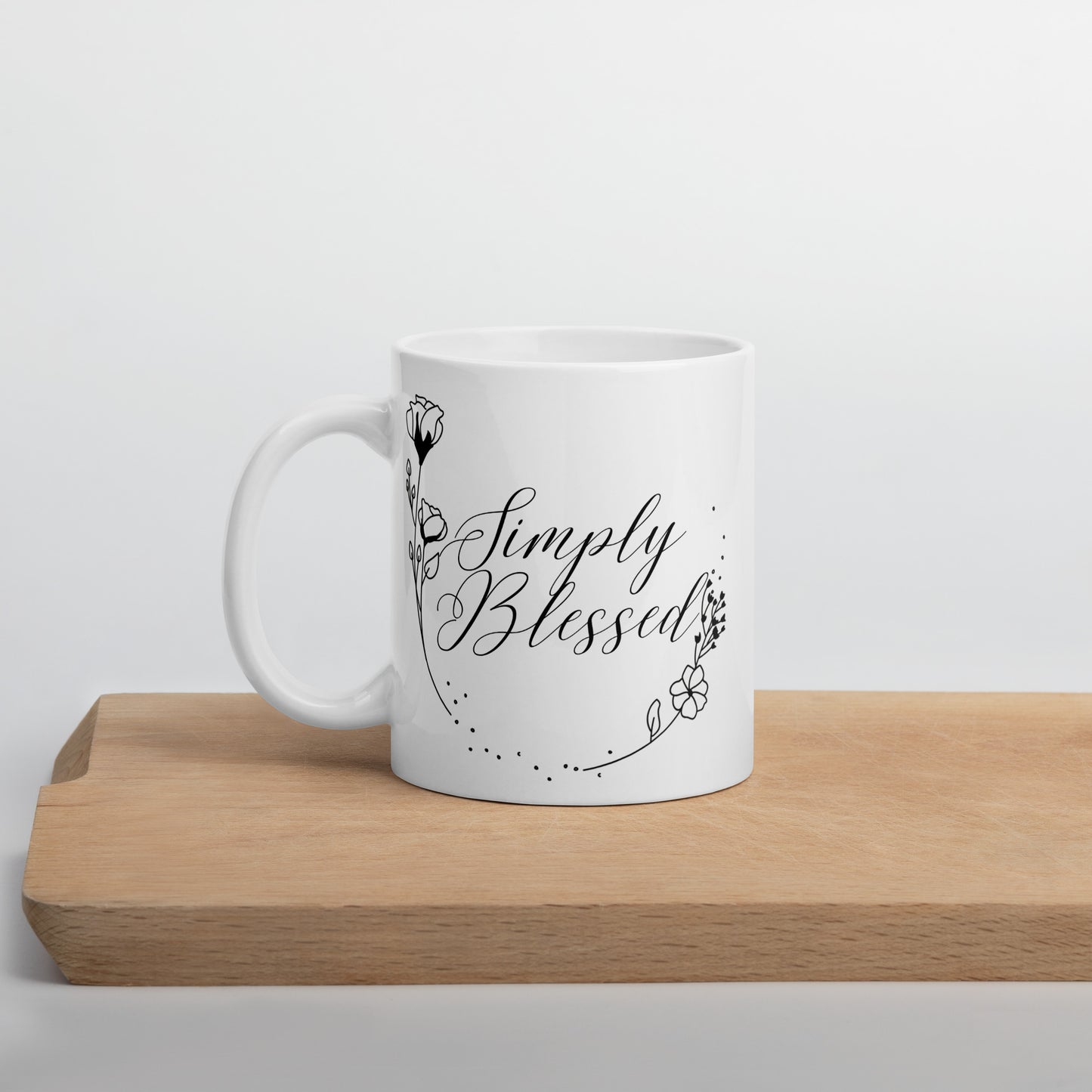 Simply Blessed Flowers White glossy mug