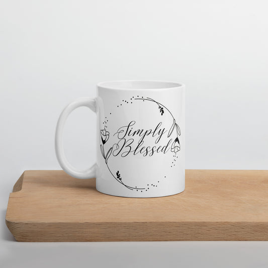 Simply Blessed Flower Circle White glossy mug