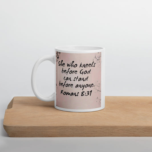 Romans 8:31 White glossy mug