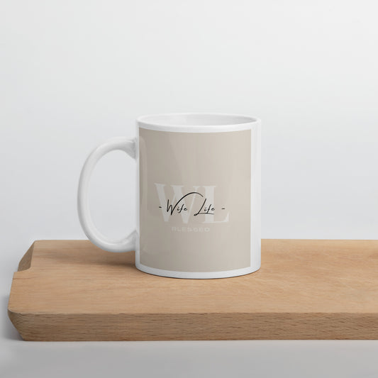 Wife Life Beige Blessed White glossy mug