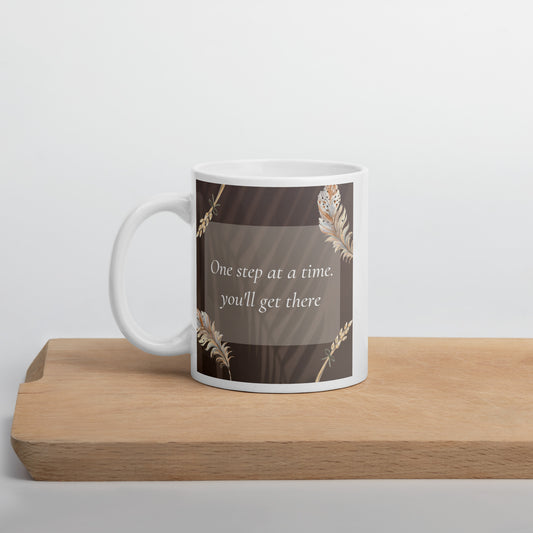 One Step At A Time White glossy mug