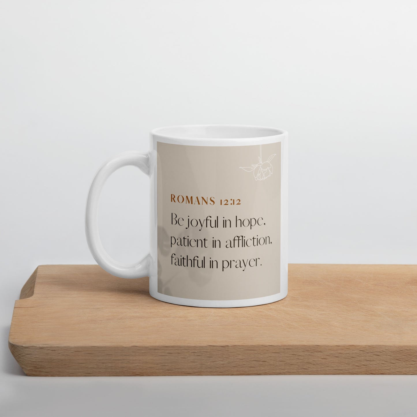 Romans 12:12 White glossy mug