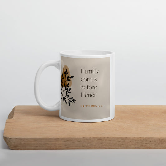 Proverbs 15:33 Natural White glossy mug