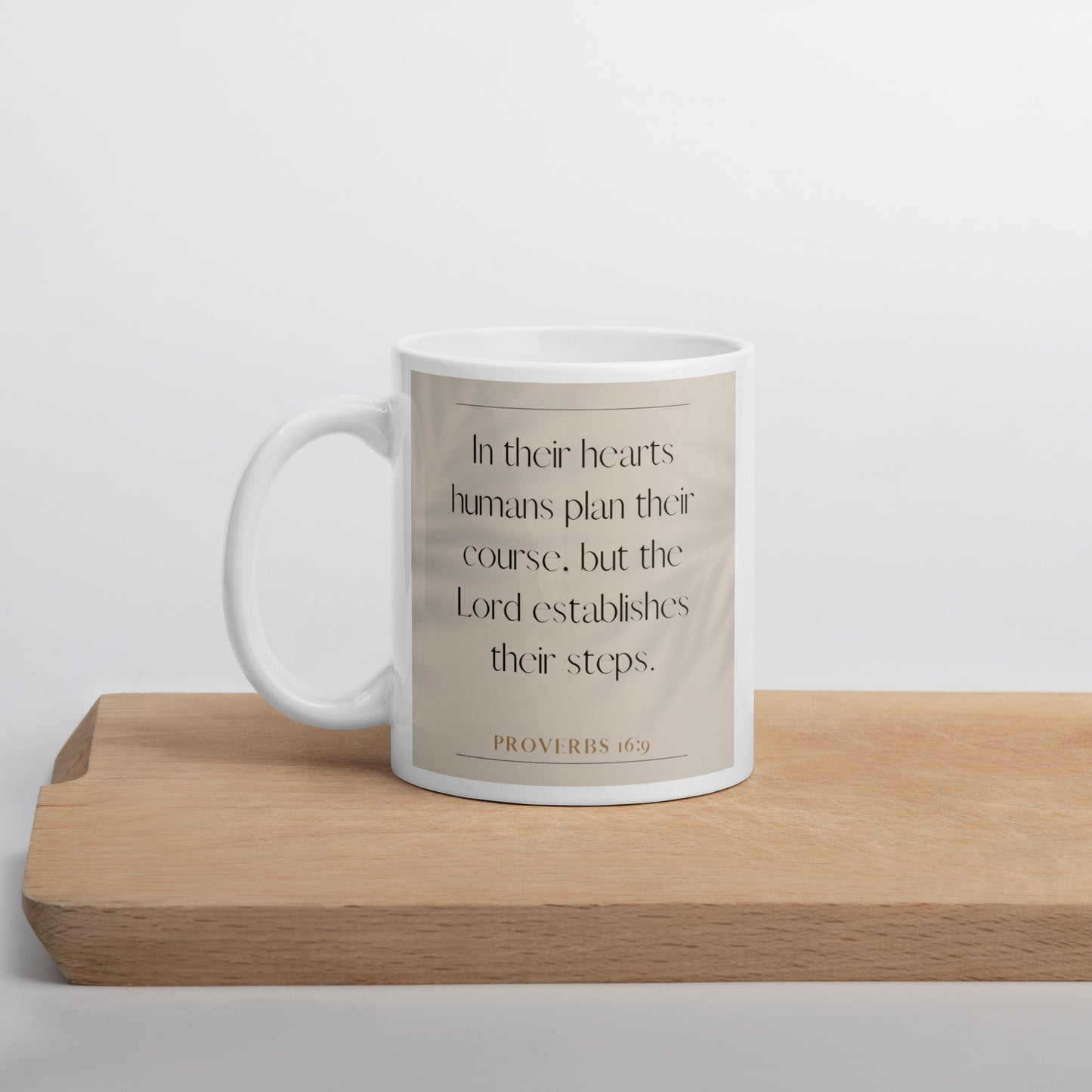 Proverbs 16:9 Elegant White glossy mug