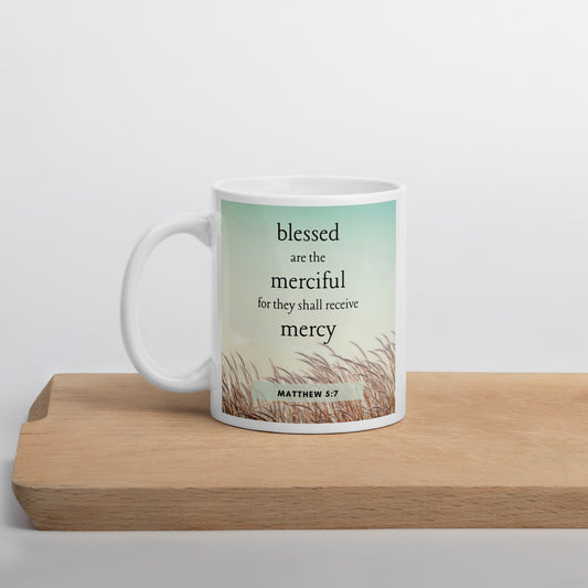 Matthew 5:7 White glossy mug