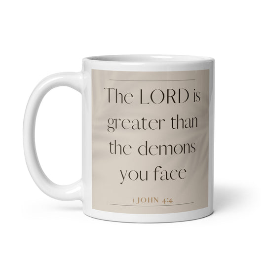 1 John 4:4 Elegant White glossy mug