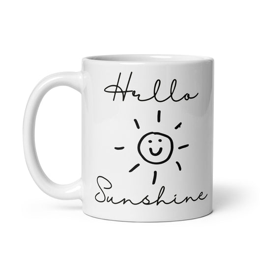 Hello Sunshine Happy White glossy mug