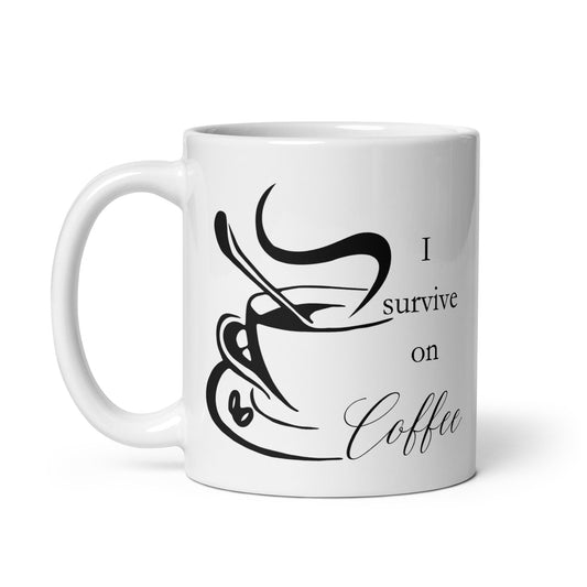 I Survive on Coffee Elegant White glossy mug