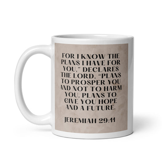 Jeremiah 29:11 White glossy mug