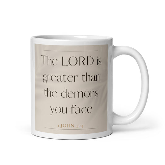 1 John 4:4 Elegant White glossy mug