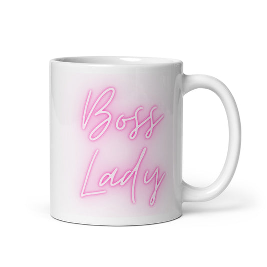 Boss Lady Pink White glossy mug