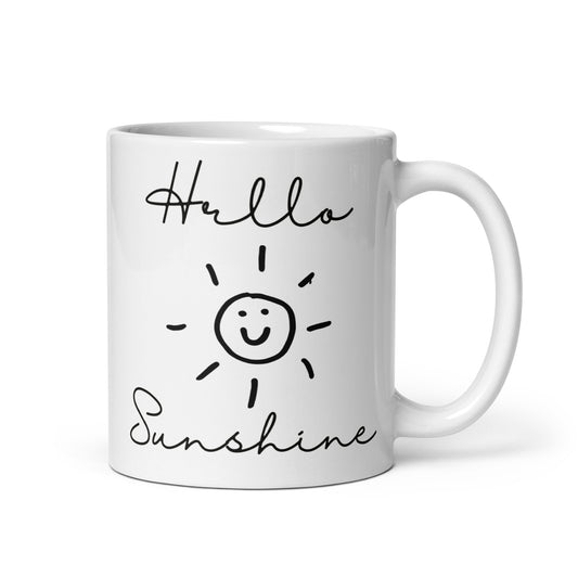 Hello Sunshine Happy White glossy mug