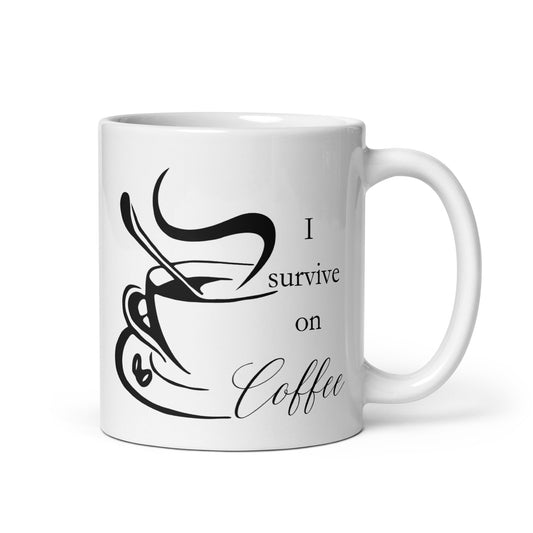 I Survive on Coffee Elegant White glossy mug