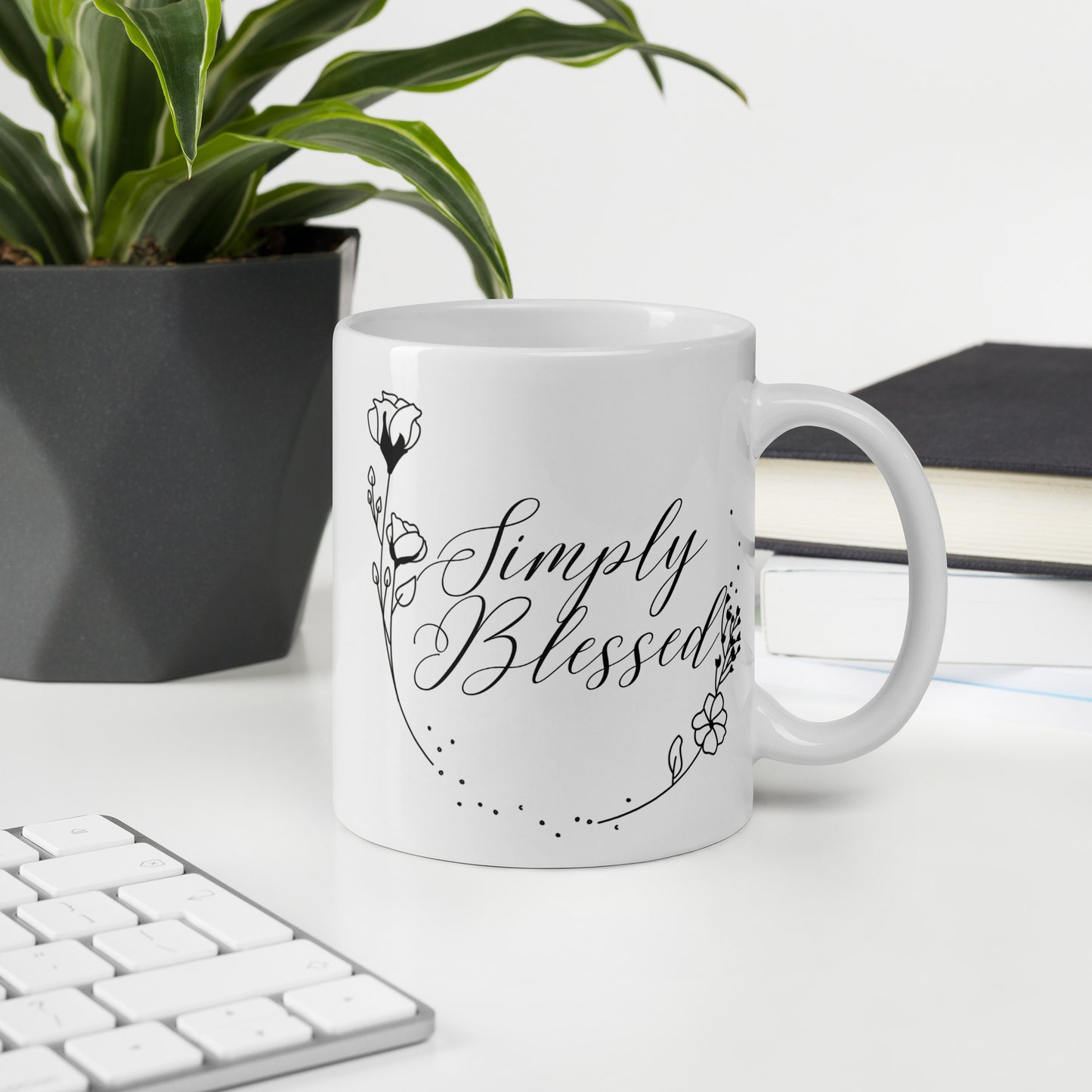 Simply Blessed Flowers White glossy mug