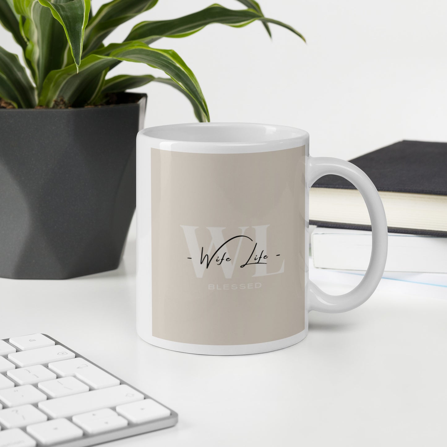 Wife Life Beige Blessed White glossy mug