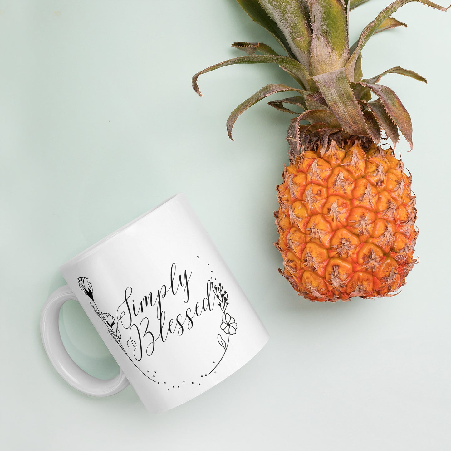 Simply Blessed Flowers White glossy mug